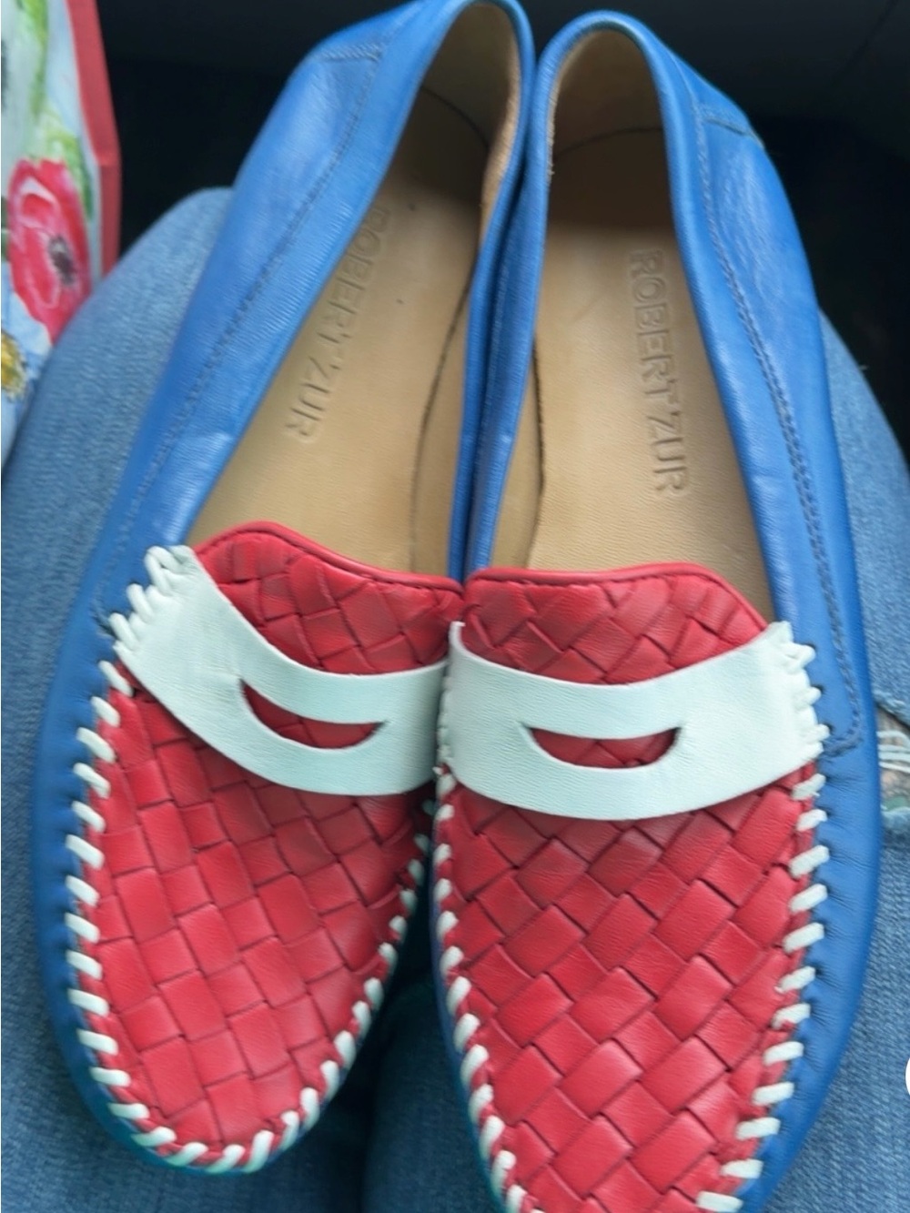 Robert Zur Red and Blue Woven Leather Loafers